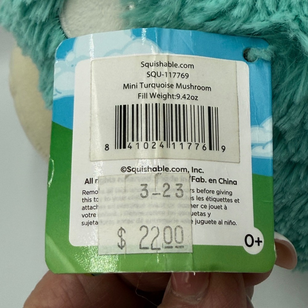 Squishable Mini Turquoise Mushroom Plush Teal Stuffed Toy 9 Inch NWT - Picture 3 of 8